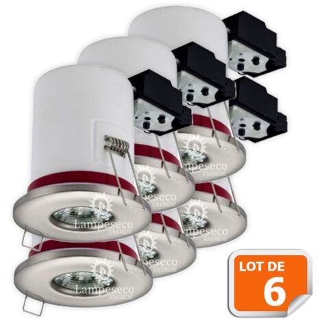 Lampesecoenergie – Lot de 6 supports de spot étanches IP65 en inox 87mm – Douille GU10 automatique – Fixation à ressort pour faux plafond