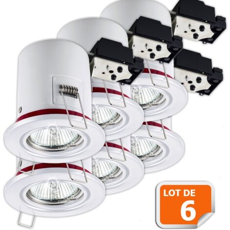 Lampesecoenergie – Lot de 6 supports de spot orientables blancs 90mm – Douille GU10 – Fixation rapide par ressort – Étanchéité à l’air – Compatible spots 50x50mm