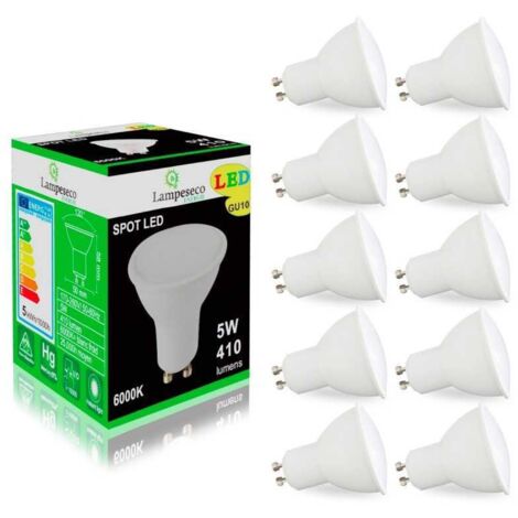 Lampesecoenergie – Pack de 10 ampoules LED GU10 5W blanc froid 120° – Éclairage puissant et économe en énergie – Angle de diffusion large 120°