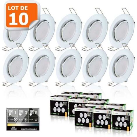 Lampesecoenergie – Pack de 10 spots led dimmables 7W blanc chaud – Fixation GU10 – Angle de diffusion 120° – Tension 220-240V – Durée de vie 15.000h