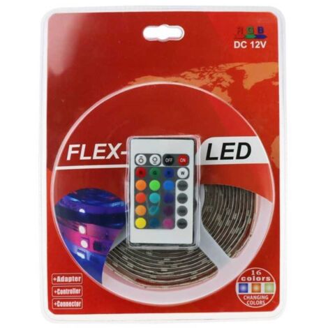Lampesecoenergie – Ruban LED RGB 5M – Transformateur 12V DC – 150 LED SMD5050 – IP65 – Câble d'alimentation et contrôleur inclus
