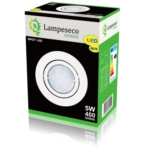 Lampesecoenergie – Spot encastrable orientable 5W – Luminosité 460LM – IP20 – Douille GU10 automatique – Blanc neutre 4000K – Angle de diffusion 120°