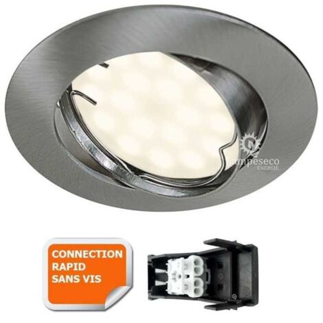 Lampesecoenergie – Spot encastrable orientable alu brossé – Ampoule GU10 5W 230V – Luminosité 460LM – Installation facile sans vis – Angle de diffusion 120°