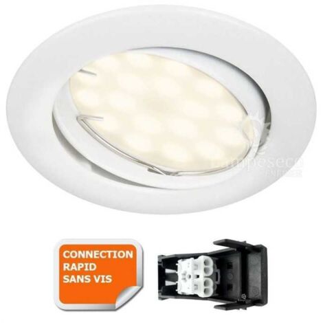 Lampesecoenergie – Spot encastrable orientable blanc – Ampoule GU10 5W équivalence 50W – Tension 230V – Angle de diffusion 120° – Installation simplifiée