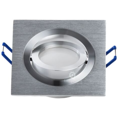 Lampesecoenergie – Support spot encastrable carré orientable aluminium – Compatible LED GU10 – Installation facile avec pattes à ressort – Aluminium brillant