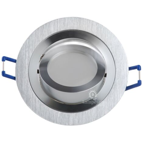 Lampesecoenergie – Support spot encastrable rond orientable en aluminium brillant – Compatible spots 50mm – Fixation à ressort – Diamètre 92mm – Profondeur 26mm