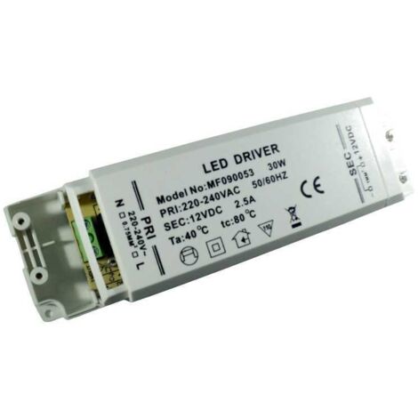 Lampesecoenergie – Transformateur pour luminaire 30W – Tension d'entrée 220-240V – Tension de sortie 12V – Compatible ampoules LED MR16, MR11, G4, GU10