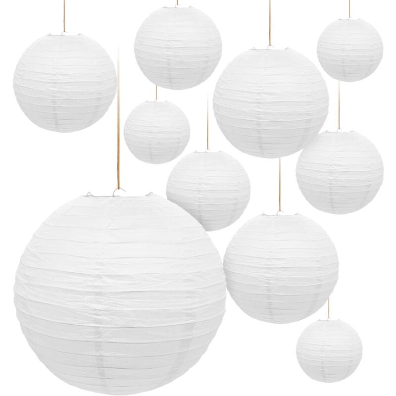Spetebo - Lampion en papier blanc à suspendre - Set de 10 en 30 cm - Lanterne ronde en papier décorative - Abat-jour lampe en papier nervuré