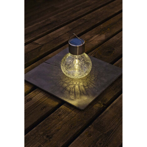 Lampion solaire inox à poser ou suspendre, lumière douce et reflets craquelés, notre best-seller