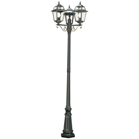 Lampione Da Esterno Vintage Nuova Orleans Alluminio Nero Vetro Oro 3 Luci E27