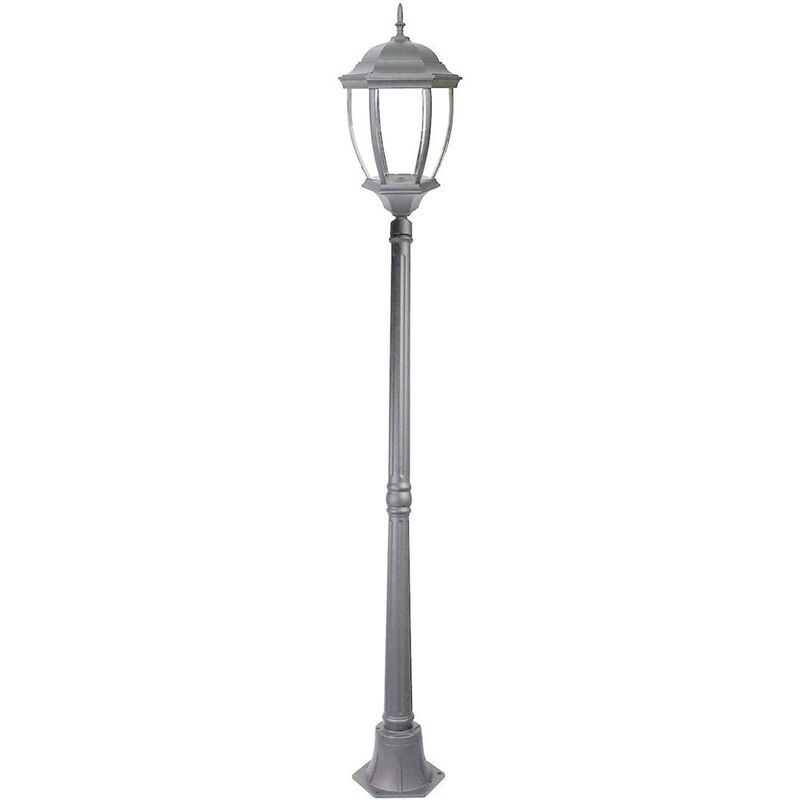 Image of Vetrineinrete - Lampione da giardino con palo lanterna da terra luce per esterno in alluminio e vetro con portalampada E27 grigio