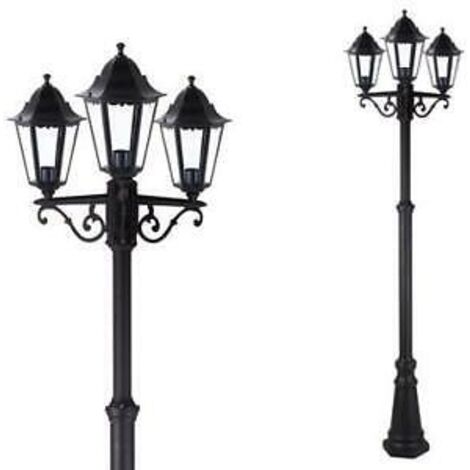 Lampione Da Giardino Mod. New York Nero 3 Luci Su Palo Altezza 227 Cm.