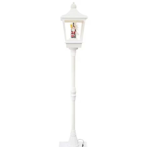 Lampione di Natale H 180cm Addobbo Bianco con Luci Suoni e Movimento con Babbo Natale