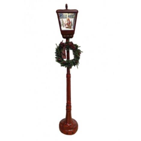 Lampione di Natale H 180cm Addobbo Rosso con Luci Suoni e Movimento con Babbo Natale con Ghirlanda