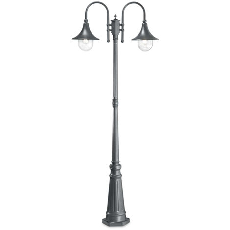 Lampione Esterno Rustico-Country Cima Alluminio Antracite 2 Luci E27