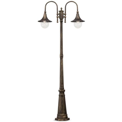 Lampione Esterno Rustico-Country Cima Alluminio Nero 2 Luci E27