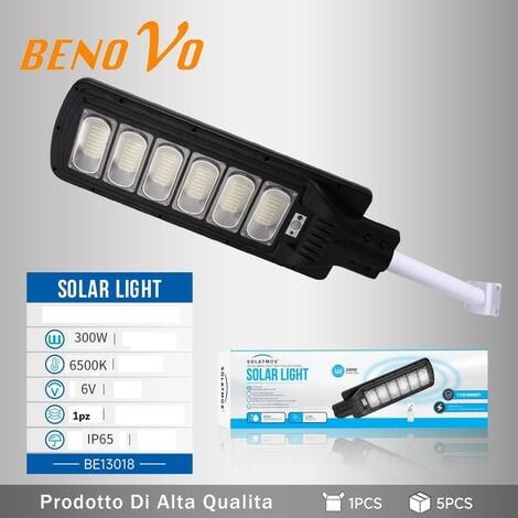 papasbox Lampione Stradale Solare a LED da 300W con Telecomando, Luce di  Sicurezza Stradale a Energia Solare 6500K con Sensore di Movimento