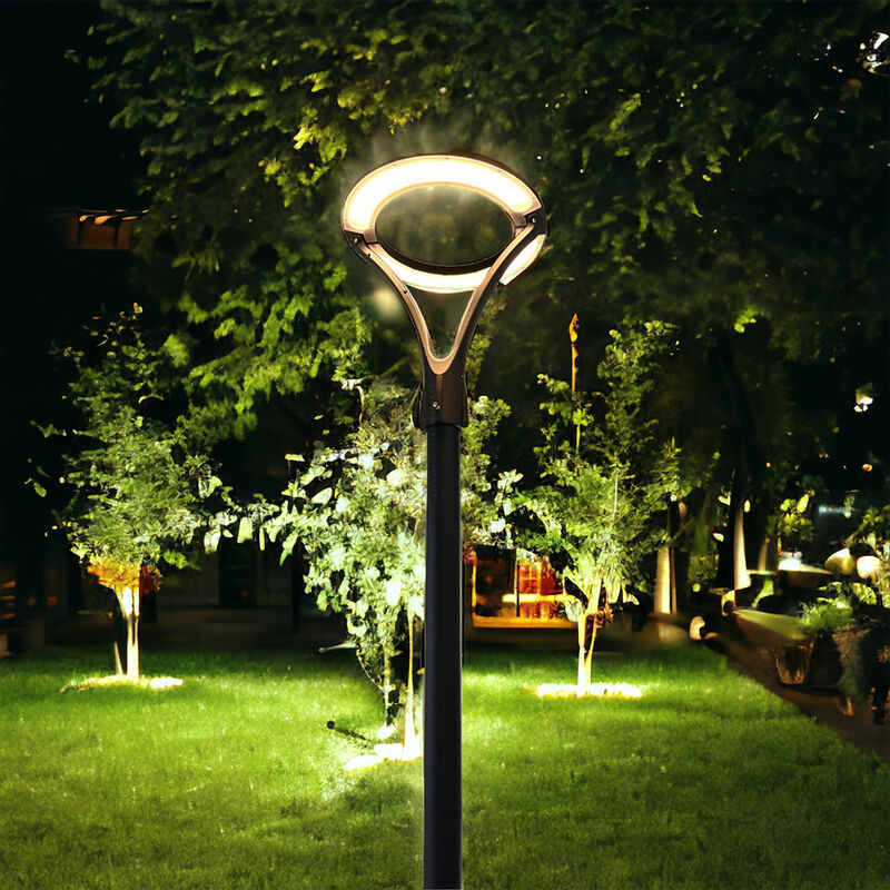 Image of Lampione moderno LED 100W cerchio luminoso IP65 da Giardino viali con palo 3 MT luce calda