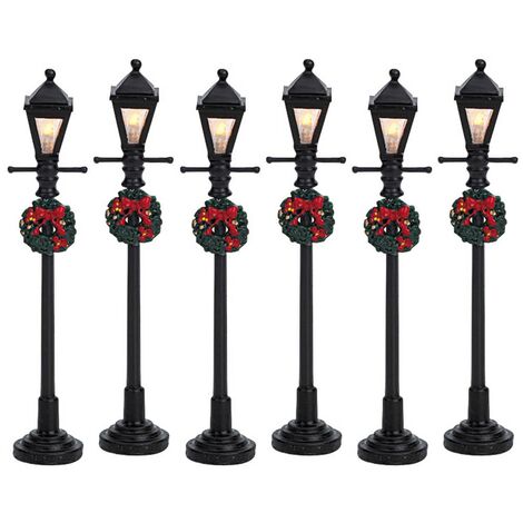Lampione stradale a lanterna a gas‎, accessorio per villaggio di Natale da 10,5 cm, set 4 pezzi