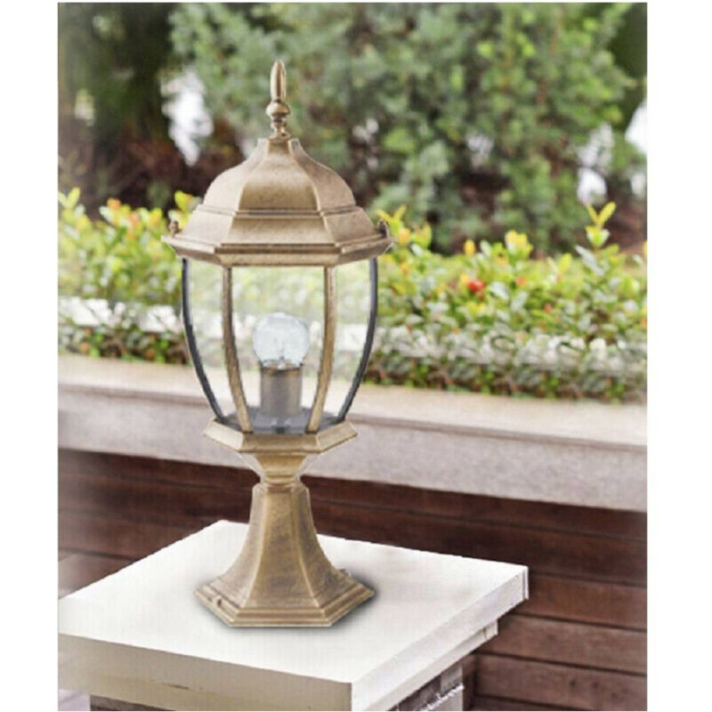 Trade Shop - GARTENLAMPE 49CM GLASLATERNE E27 AUSSENLICHT ALUMINIUM ES45 BRONZE -