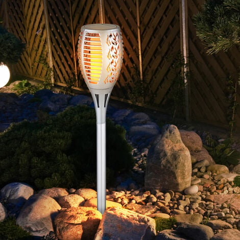 Lampioni solari da esterno giardino plug-in luce effetto fiamma IP44 luci solari da giardino a batteria, plastica argento, 1x LED 3000K, DxH 10x58cm