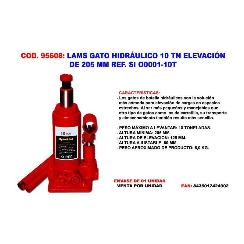 

lams gato hidráulico 10 tn elevación 205 mm ref. si o0001-10t - Mibricotienda