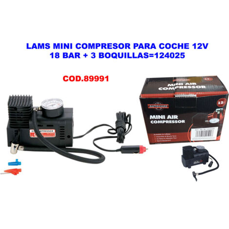lams mini compresor para coche 12v 18 bar+3 boquillas 124025