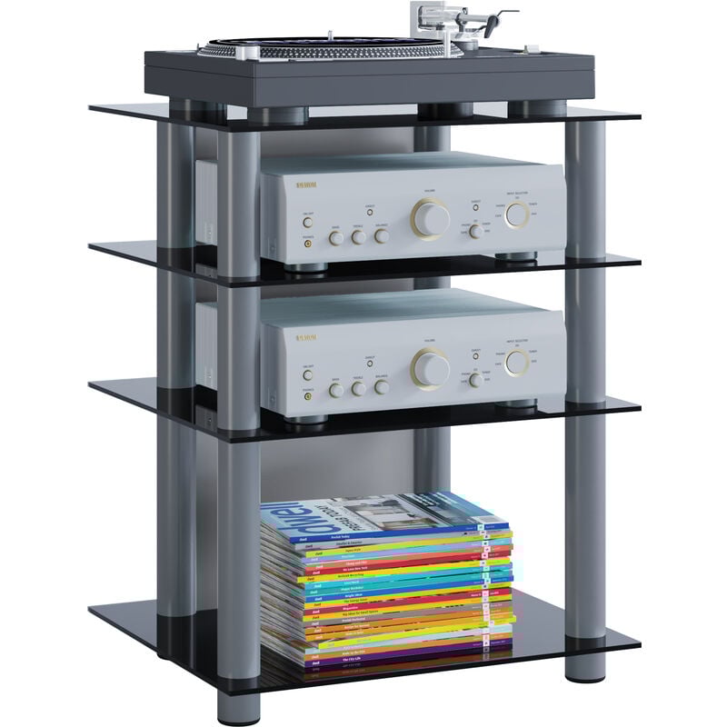 Bilus Meubles tv, Hifi, argent, verre noir.