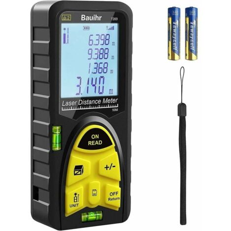LAN 1 jue Mesure laser 60 m, télémètre laser 197 pieds, outil de mesure numérique à poignée portable avec niveaux à bulle, grand écran LCD rétroéclairé et étanche Ip54 thsinde