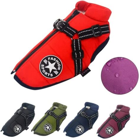 LAN 1 pièce Manteaux pour Chiens Imperméables avec Harnais Vêtements pour Chiens Chauds et Confortables Conception de Bandes Réfléchissantes lavables en Machine Anneau en D Durable Rouge L