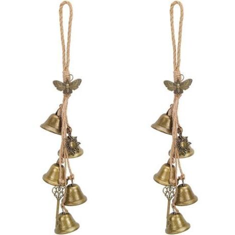 LAN 2 carillons à vent en laiton avec clochettes de sorcière, motif papillon en bronze antique vintage