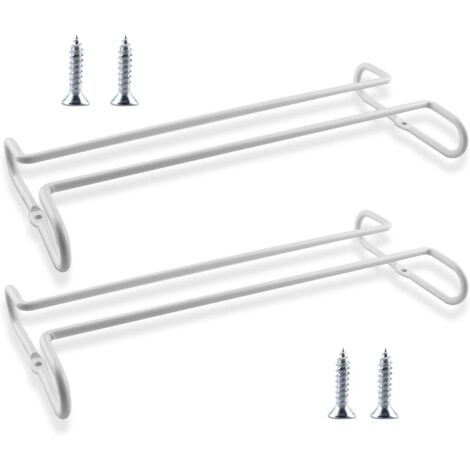 LAN 2 Pièces Porte Verre à Vin en Métal, Support de Verre à Vin Sous Meuble, Porte Verres à Pied Suspendu, Porte Verre à Vin Avec Vis, Peut Stocker 2-4 Verres à Vin, pour Cuisines, Bars, Pubs (Blanc),