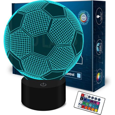 LAN 3D Lampe Optique Illusion Veilleuse Enfant Lampe de nuit pour Chambre Chevet Table de Fille Fils Cadeau Anniversaire Surprise Deco Ambiance Créatif avec Câble USB et Télécommande (Football)