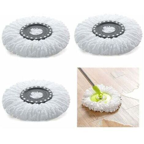 LAN -3Pcs Têtes Microfibre Balai, Mop Heads, Tête de Vadrouille Rechange Rond Têtes Mop Rotation à 360 pour Balais Serpillère Rotatif 360°(Diamètre 16 cm)