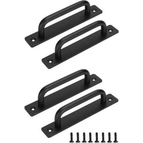 LAN 4 Pièces Poignée De Porte De Grange Coulissante, Avec Plaque Acier Inox Pour Portes De Grange Armoire Placard Noir Espacement Des Trous De 128 Mm