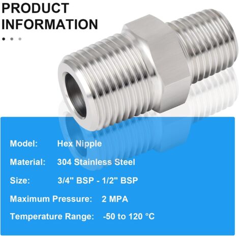 LAN 5 pièces en acier inoxydable 304 mamelon hexagonal, raccord de tuyau réducteur mâle BSP 3/4 "x 1/2"
