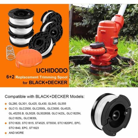 LAN 6 Bobine de Fil Debroussailleuse avec 1 Couvercle de Bobine et 1 Ressort，Bobine Fil Coupe Bordure pour Black et Decker Coupe-Bordures