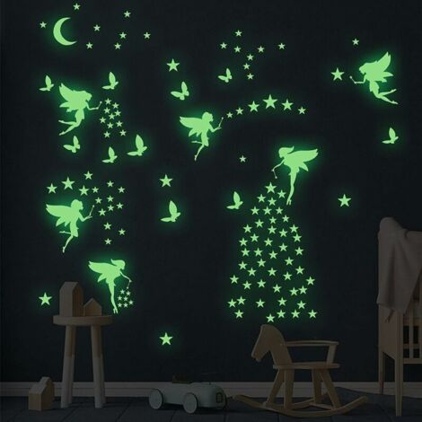 LAN 6 Pcs Autocollants Lumineux,Étoile Lumineuse Plafond Stickers Muraux Décoration de Plafond Fluorescent Autocollant, Points Lune et Etoiles Phosphorescentes pour Chambres d'enfants Bébés