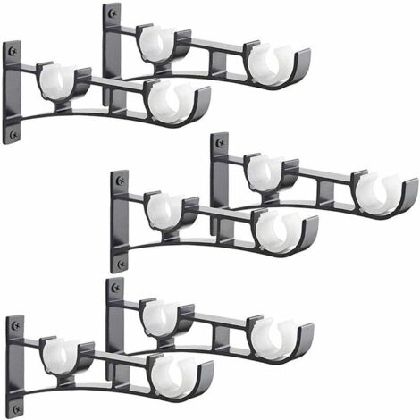 LAN 6pcs tringle à rideau en métal robuste, support de tringle à rideau, double support de tringle à rideau, support de tringle à rideau en aluminium, support de tringle à rideau noir