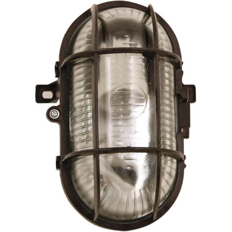 LAN Applique/plafonnier ovale. En plastique + verre. LED compatibles. Convient pour une utilisation intérieure ou extérieure. Pour balcons, garages, vérandas, 60 W, noir