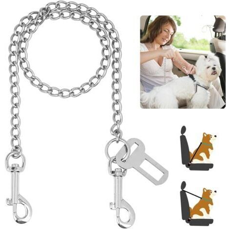 LAN Attache Ceinture Securite Chien Voiture Harnais 85cm, Laisse Chien Voiture Anti-Morsure en Acier Inoxydable 3 en 1 pour Les Boucle de Ceinture de Sécurité, Les Coffre et ISOFIX