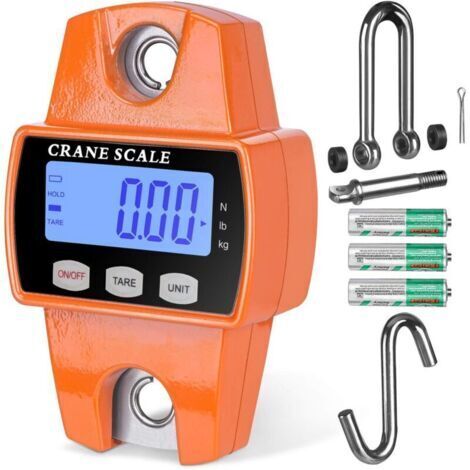 LAN Balance numérique suspendue de 660 lb avec boîtier en fonte d'aluminium, mini-balance portable de 300 kg avec crochets pour la ferme, la chasse, la pêche et les activités de plein air (orange)