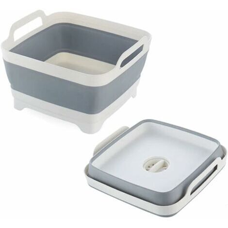 LAN -Bassine Pliable, Lavabo Pliable avec Bouchon de Vidange et Poignées de Transport, Grande Capacité de 9L, évier de Camping-Car pour Légumes, Fruits, Aliments, Lessive (Gris)