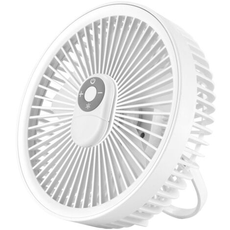 LAN BDD Mini Ventilateur Portable Suspendu, Ventilateur Bureau Rotation à 180° avec Lumières LED, Télécommande Magnétique Pratique, 4 Vitesses Silencieux, USB Rechargeable pour Maison Camping