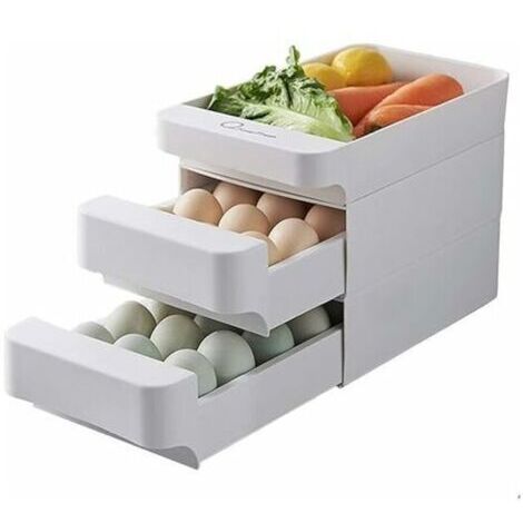 LAN Boîte de rangement à œufs 3 couches avec tiroir - Grande capacité - En plastique empilable pour réfrigérateur