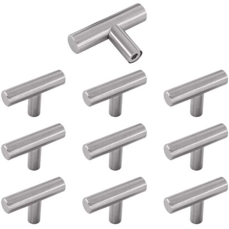 LAN Boutons de meubles, lot de 10, argentés, en acier inoxydable, poignées de porte de placard, poignées de meubles de cuisine anciens avec vis pour commodes et armoires