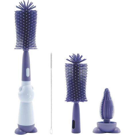 LAN Brosse à biberon en silicone, brosse de nettoyage de biberon 3 en 1 pour les mamelons et les biberons de bébé avec brosse douce, nettoyeur de paille pour mamelon (violet)