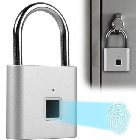 LAN Cadenas à empreinte digitale - Résistant aux intempéries - Chargement USB - Pour salle de sport, bagages, entrepôt, casiers - Argent