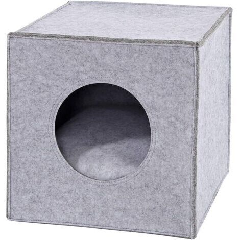 LAN Caverne pour Chats en Feutre Robuste adaptée aux systèmes de rayonnage, 33x37x33 cm, lit pour Chats Pliable en Forme de Cube, Niche avec Coussin Confortable, Gris Clair