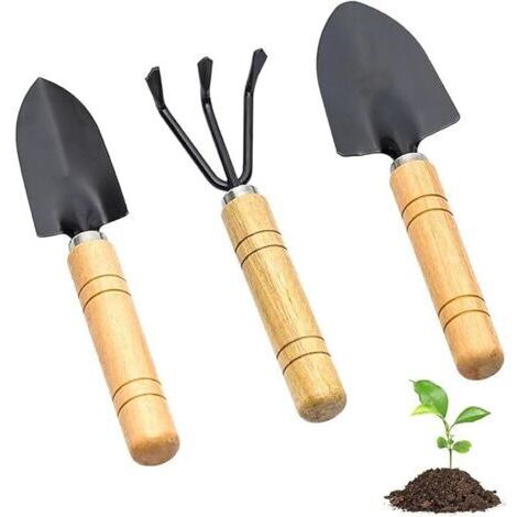 LAN Ce mini-ensemble d'outils de jardin en 3 pièces comprend une pelle, un râteau et une bêche pour planter et entretenir les plantes, et est parfait pour les plantes en pot et d'intérieur.